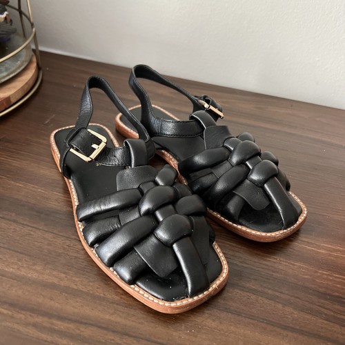 Zara home soft black caged leather sandals Sz 5 | eBay