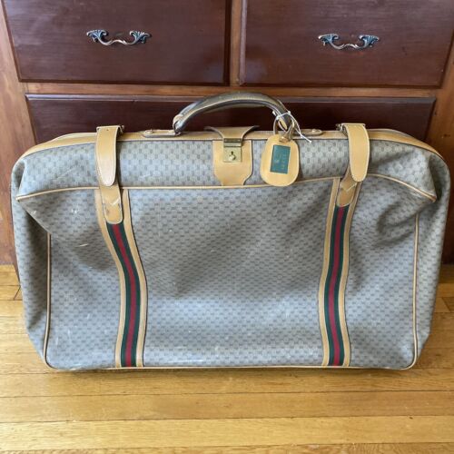 Vintage Gucci Brown Leather Soft Suitcase Luggage Stripes 31 Vintage Gucci Brown Leather Soft Suitcase Luggage Stripes 31