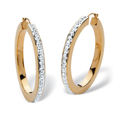 Pre-owned Palmbeach Jewelry Diamond Fascination 14k Gold Nano Ultra-lightweight Diamond Resin Filled Hoops In White