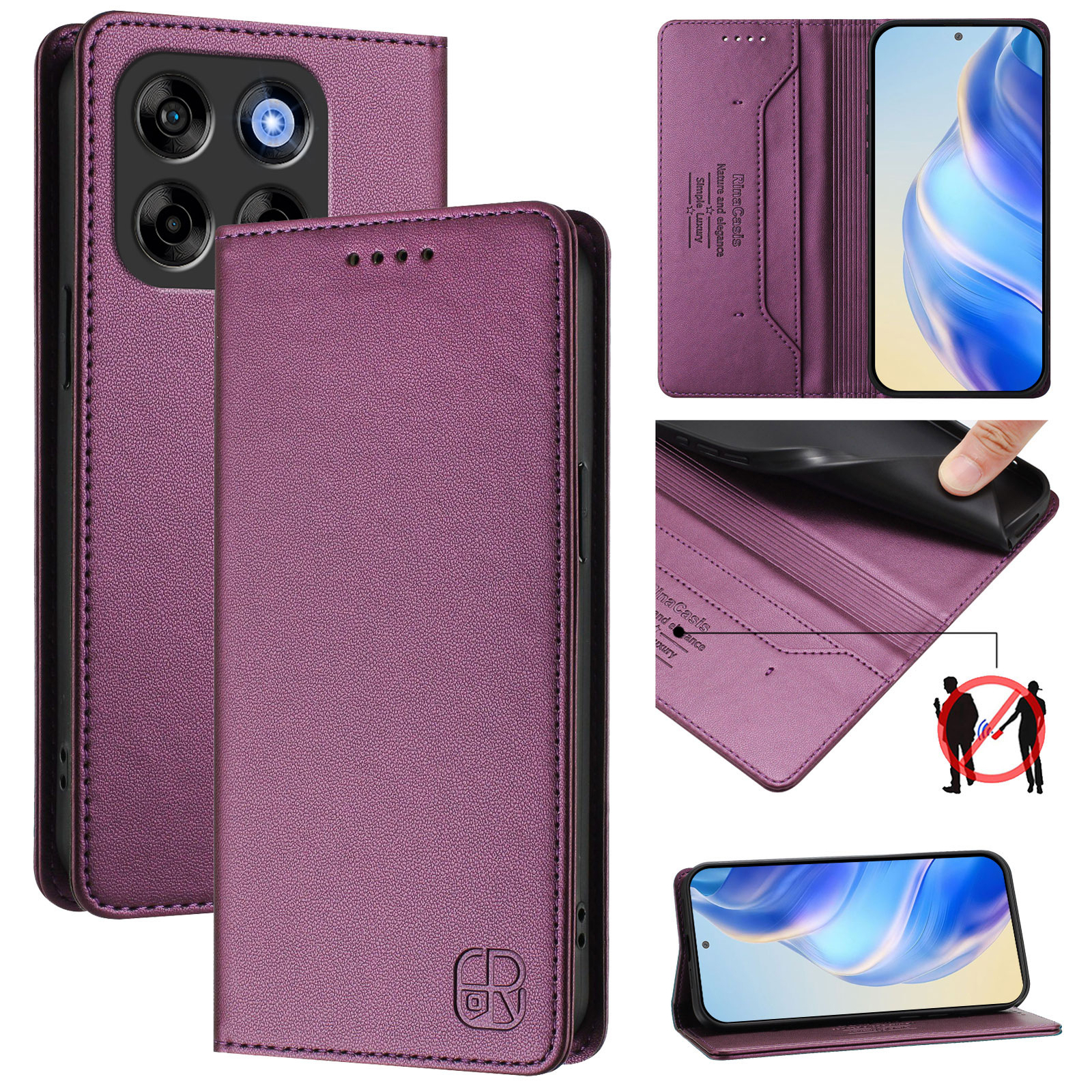 スマートフォン本体 good as new. complete box and cover case For ZTE Nubia V70 Design, Shockproof Full Cover Flip Leather