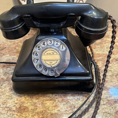 GPO Pyramid Rotary Telephone Bakelite Phone 164 Handset C35/234 W Base Braided