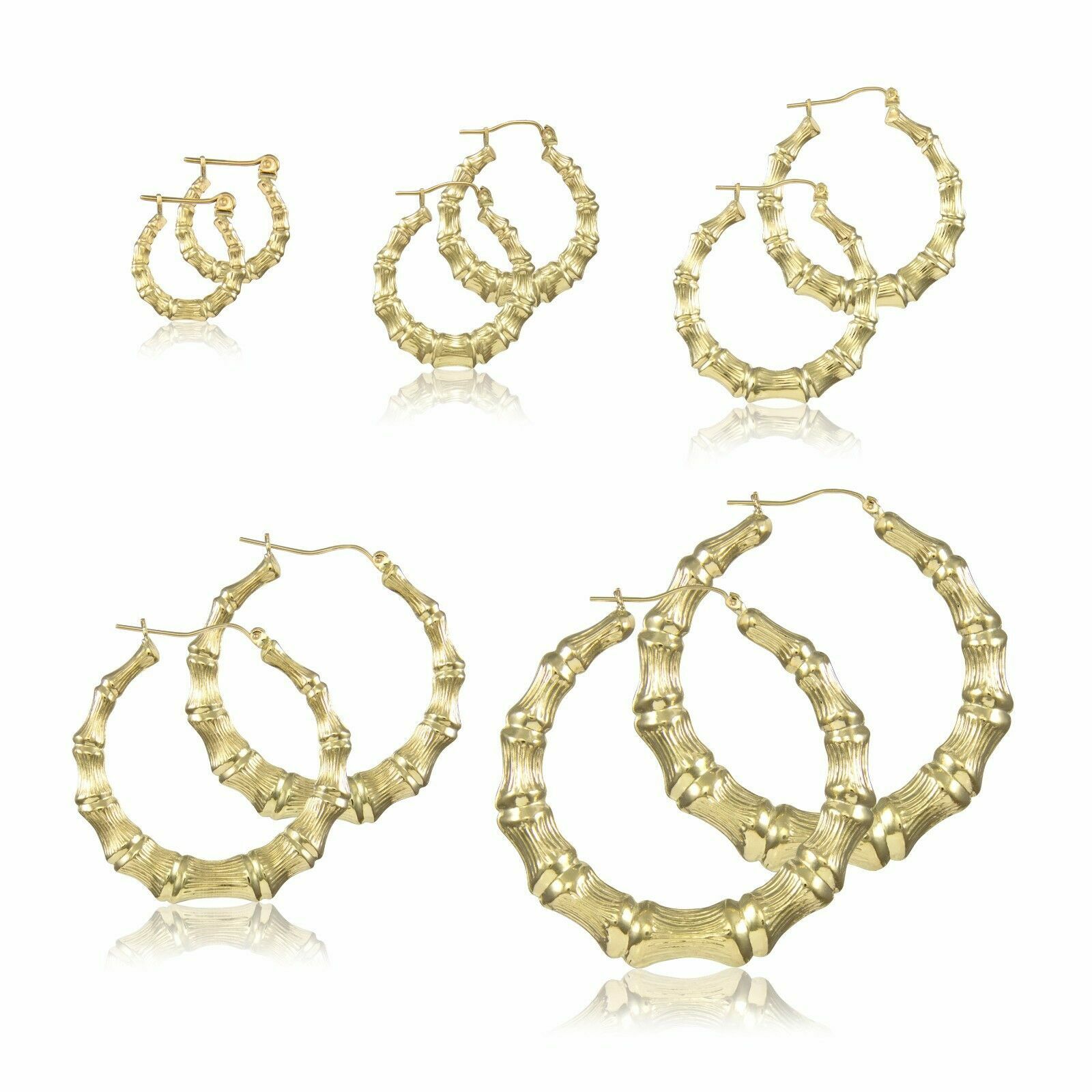 Pre-owned Handmade 10k Yellow Gold Round Bamboo Hoop Earrings - Door Knocker Women - 18.0 Mm