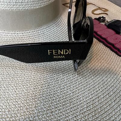 Pre-owned Fendi Black Cat Eye Sunglasses W/ Dark Lenses, Gold Details, “ff0452/f/s”, In Gray