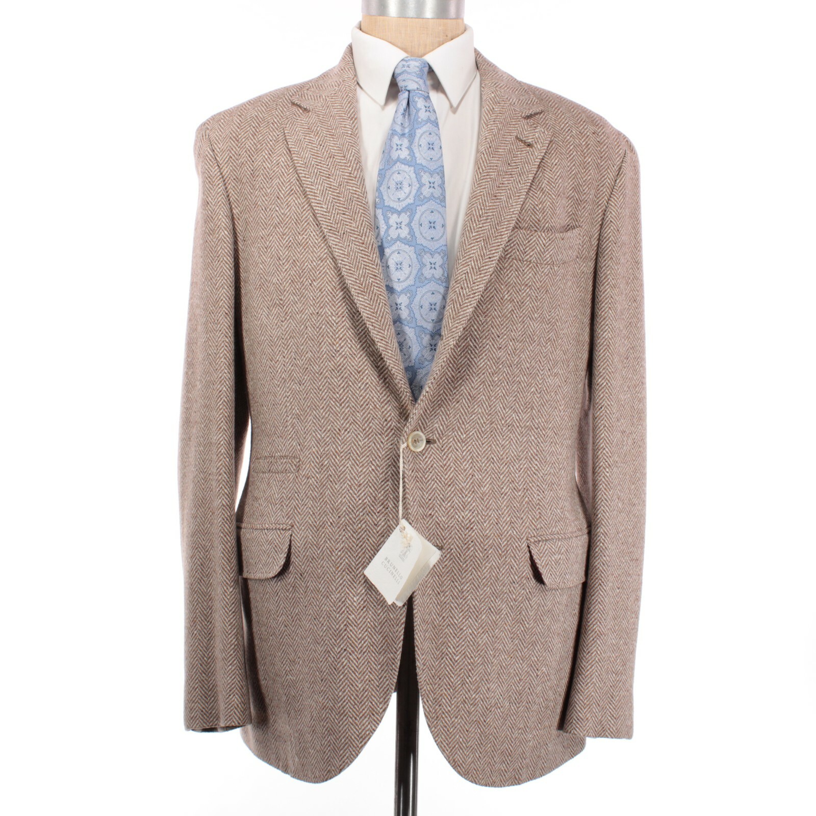 トレンチコート Brunello Cucinelli Brown Herringbone Wool And Cashmere Coat Brunello Cucinelli NWT Wool/Cashmere Sport Coat 52R 42 Brown