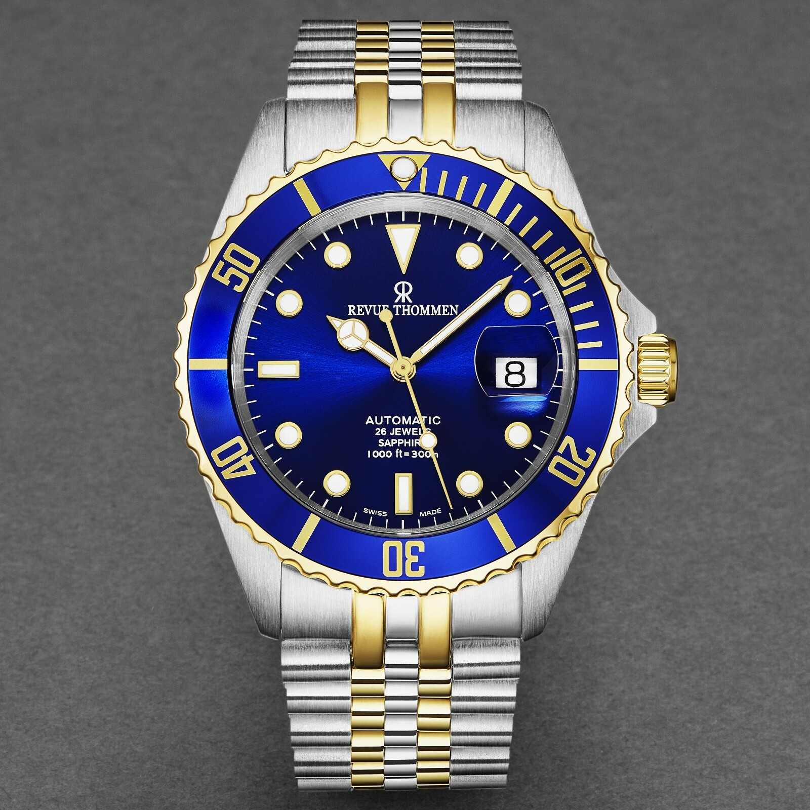 Pre-owned Revue Thommen Men's Diver Blue Dial Two Tone Automatic Watch 17571.2245