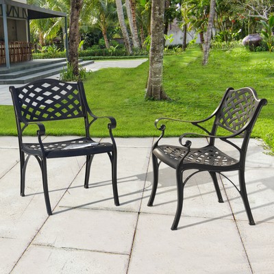 Outdoor 2 Piece Cast Aluminum Bistro Chairs Black with gold-painted edge