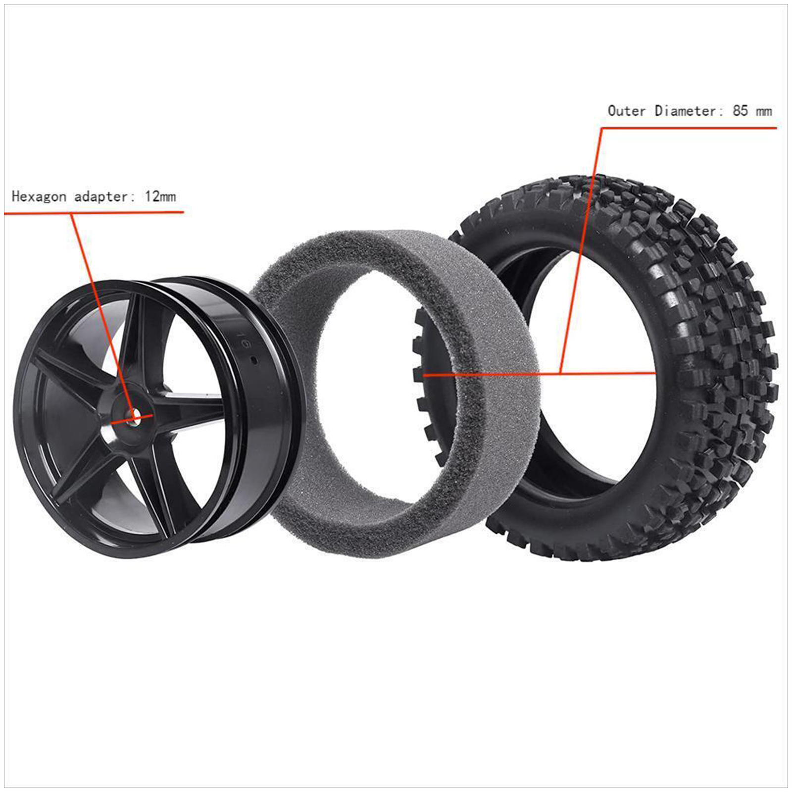 4Pcs RC Tires & Wheel Rims Set 12mm Hex Hub for 1/10 Off Road Car Buggy Truck