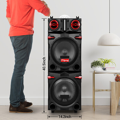 9000W Bluetooth Party Speaker Dual 10'' Woofer Deep Bass EQ Remote & Karaoke Mic 