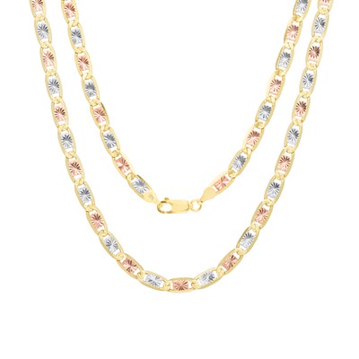 NURAGOLD 10K SOLID TRI YELLOW ROSE WHITE GOLD 5MM DIAMOND CUT VALENTINO CHAIN BRACELET 8"
