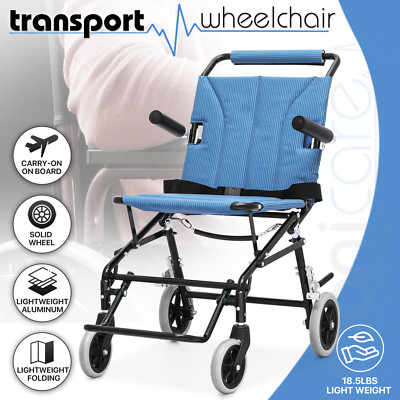 [FDA APPROVED]Folding Lightweight Transport Wheelchair 18''Seatw/Travel Carry Bag