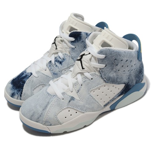 Nike Jordan 6 Retro PS Washed Denim White Blue Kids Preschool Casual DX6176-100