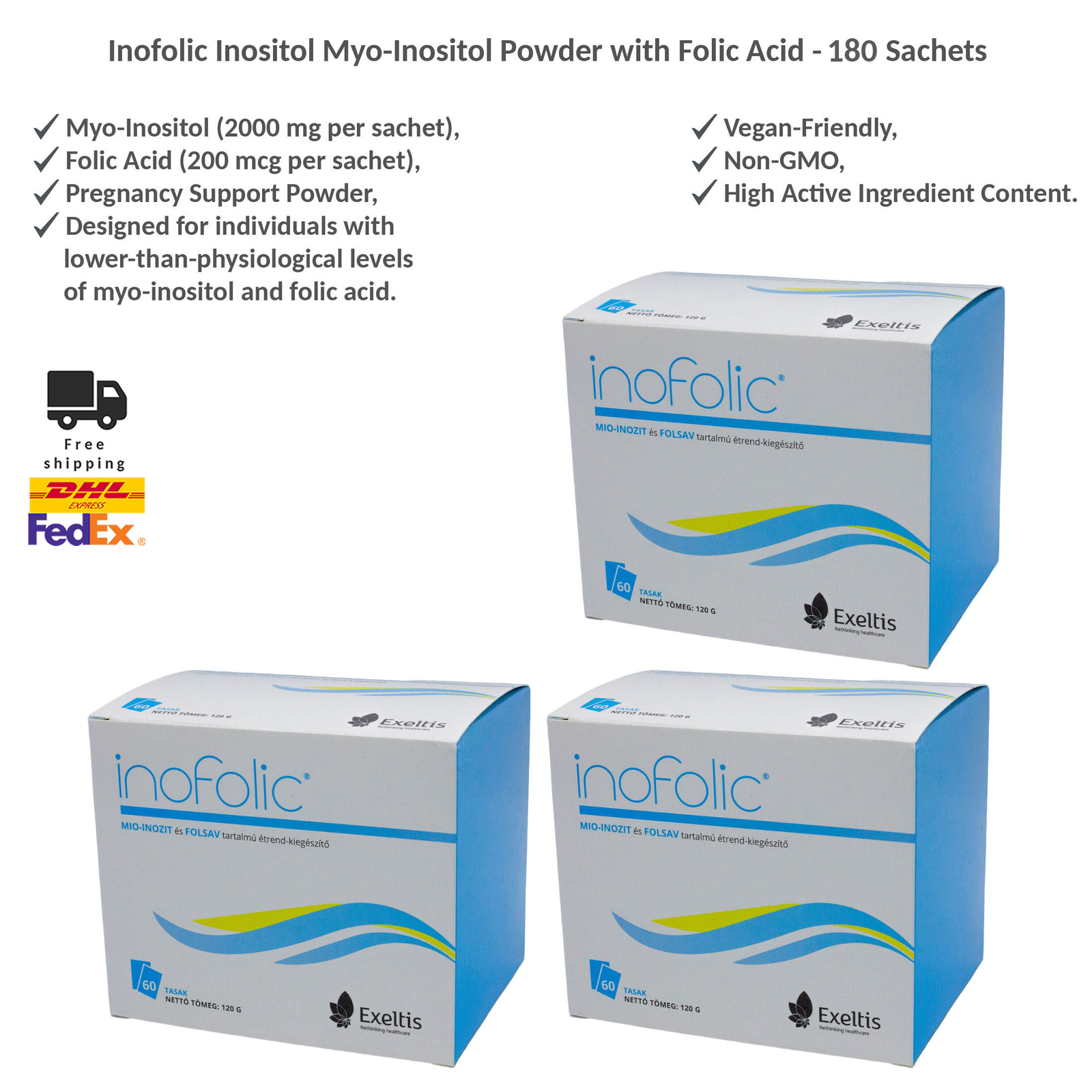 Inofolic Myo-Inositol Fertility Support Powder with Folic Acid 3x60 Sachets