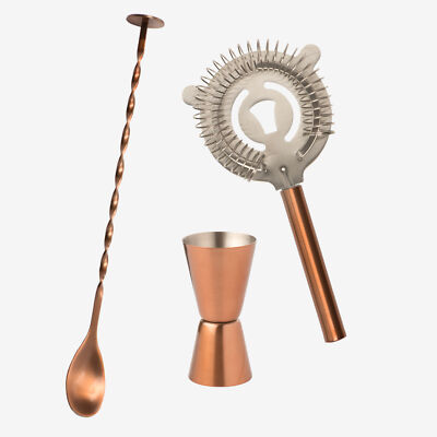 Epicurean Copper Plated 3pc Classic Cocktail Kit Bar Set - Jigger/Spoon/Strainer