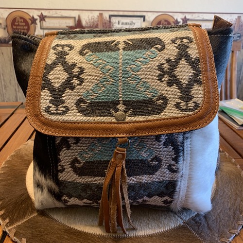 Myra Bag Isabela Backpack Bag Hairon Cowhide Canvas Southwestern NEW