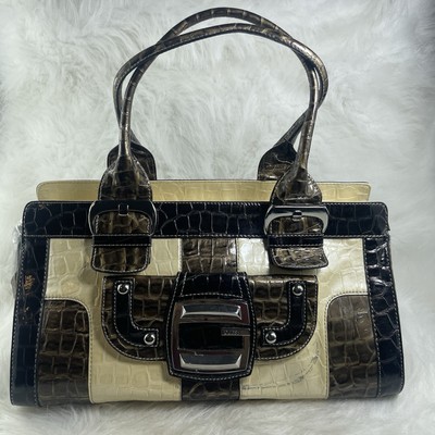 GUESS Vintage Shoulder Bag Biege And Brown with Silver Metal Logo Shiny 2 Strap