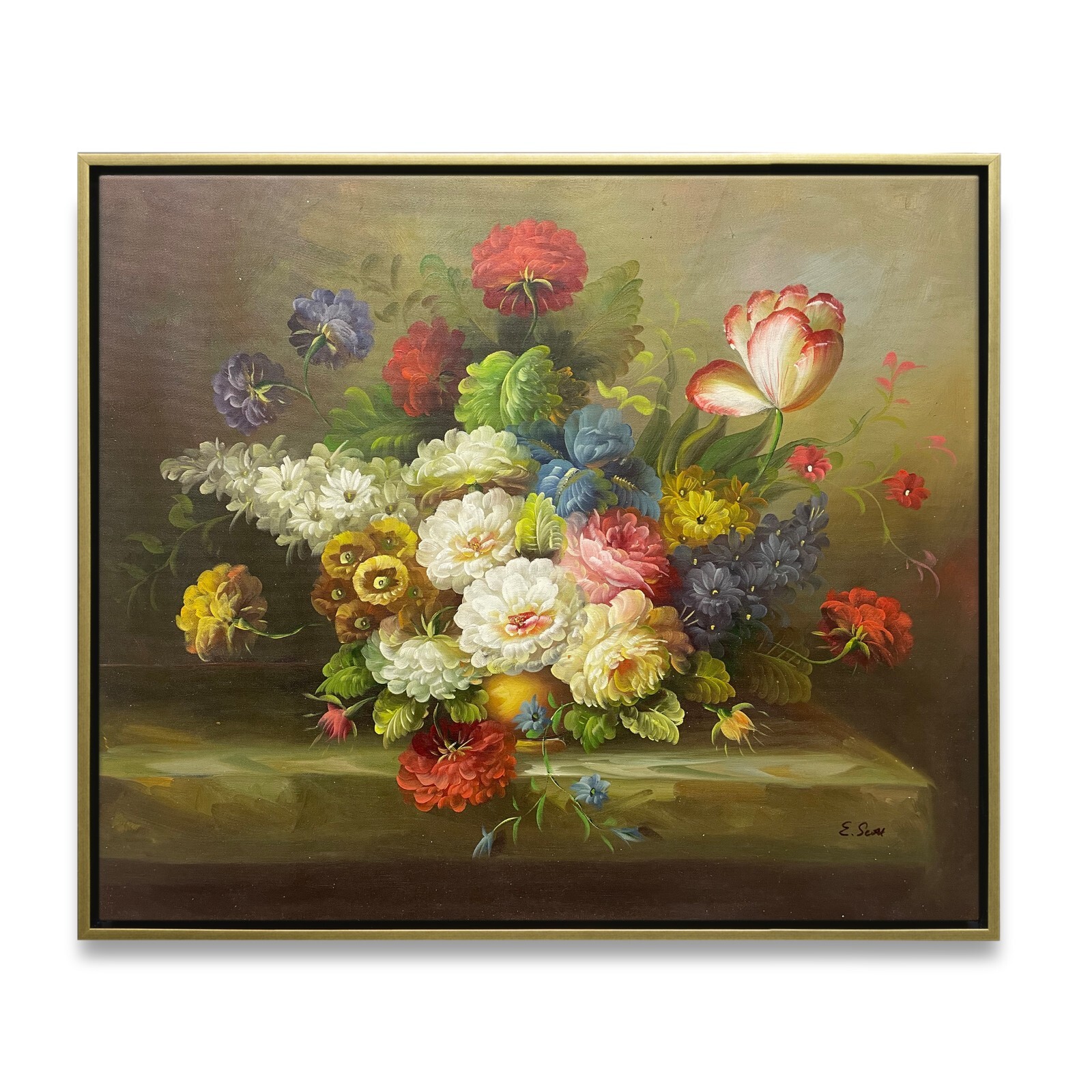 NY Art-Original Oil Painting ofStill-Life Flowers on Canvas