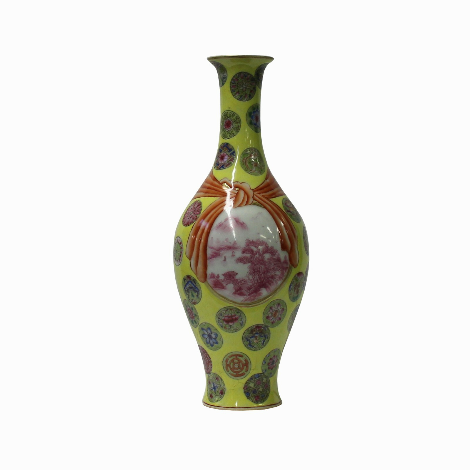 Chinese Yellow Color Ceramic Oriental Scenery Pattern Vase ws956S Chinese Yellow Color Ceramic Oriental Scenery Pattern Vase ws956S