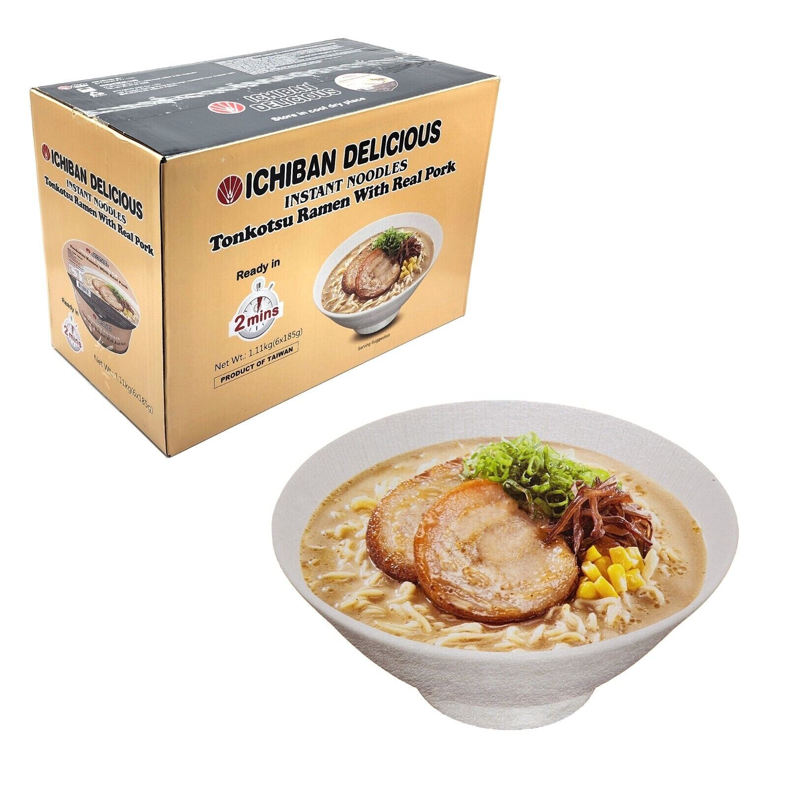 Ichiban Tonkotsu Ramen Instant Bowl Noodles Delicious with Real