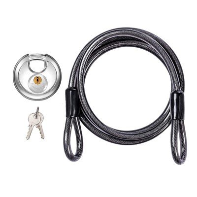Disc Padlock with Cable - Stainless Steel Discus Lock,3/8-Inch Shackle and 6 ...