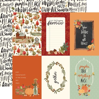 2 Sheets Carta Bella Paper HELLO AUTUMN 12x12 Cardstock - 4x6 Journaling Cards
