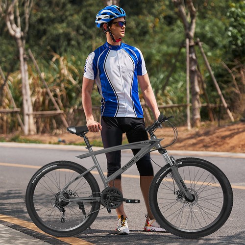 Mountain Bike With Disc Brake 26In Wheels 21 Speed Aluminum Alloy Frame Silver