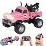 MOONTOY 1:64 Scale Mini Alloy Truck RC Car with LED Lights, 2.4Ghz Remote and App Control Toy Car, 3-Speed Adjustment Pocket Toy Car for Kids 4-8 Years and Adults (Pink)