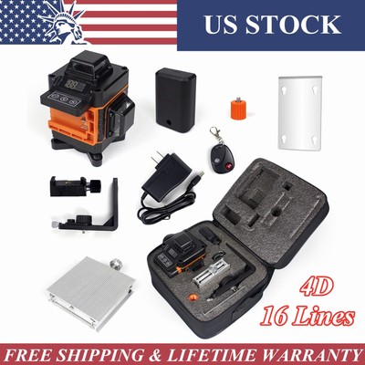 4D 16-Line Green Laser Level Self Leveling 360° Cross Measure Tool Waterproof US