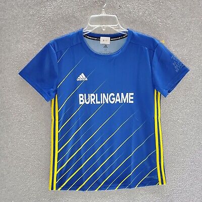 Burlingame Soccer Men Activewear Top Medium Blue Striped T-Shirt Logo B3 Belong