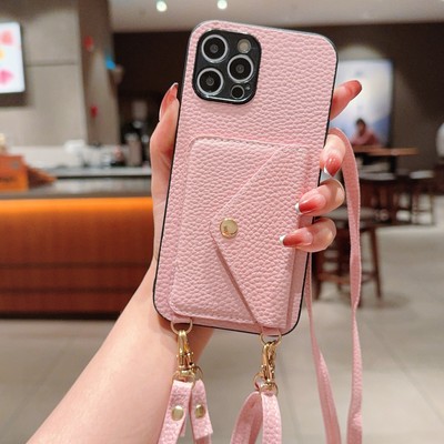 For iPhone Samsung Huawei Crossbody Lanyard Case Leather Card Wallet Phone Cover