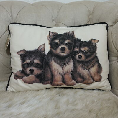 Vtg Throw Pillow by Fiddler's Elbow Yorkshire Terrier Puppies Yorkies NEW w TAG
