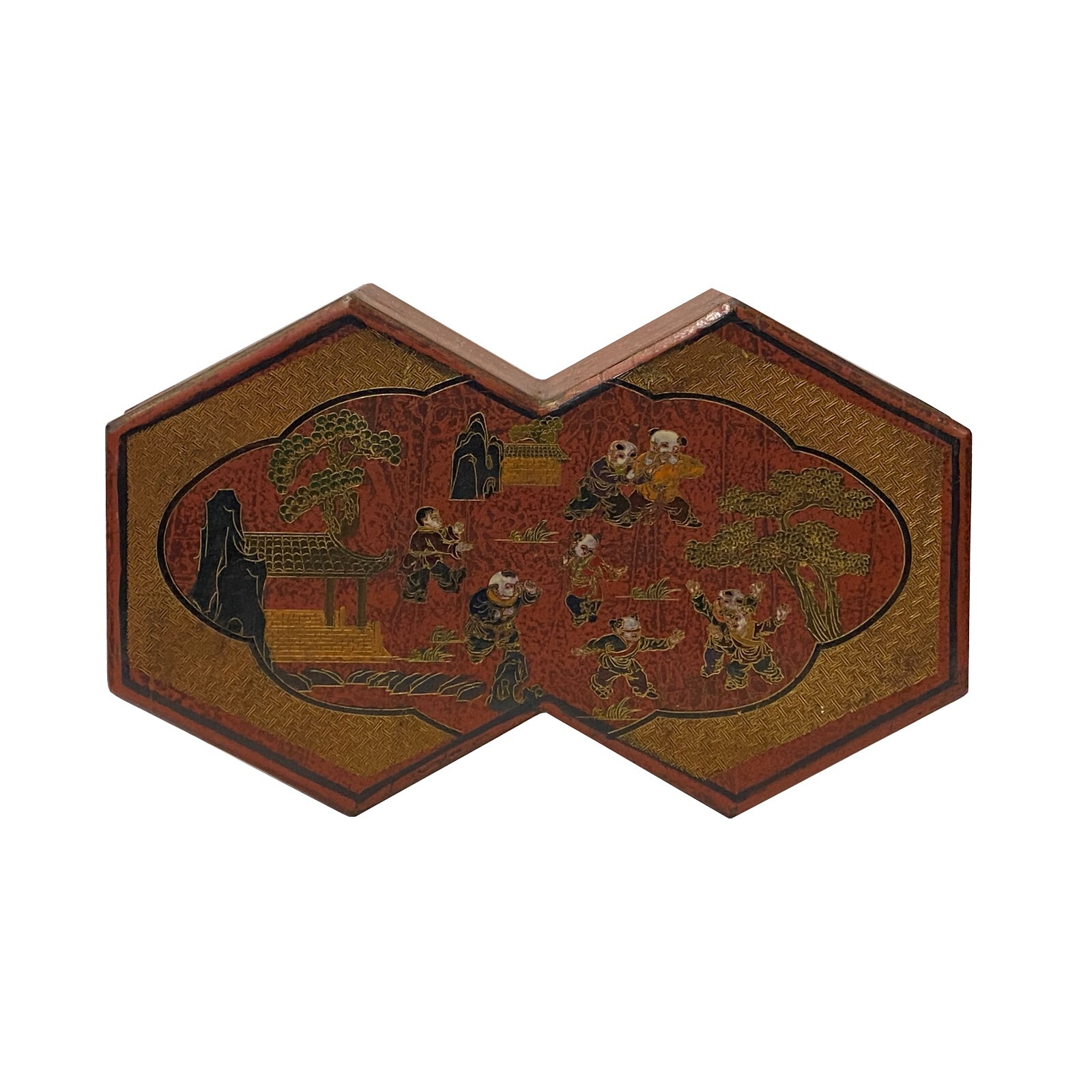 Chinese Distressed Brown People Graphic Rectangular Decagon Shape Box ws2333S Chinese Distressed Brown People Graphic Rectangular Decagon Shape Box ws2333S