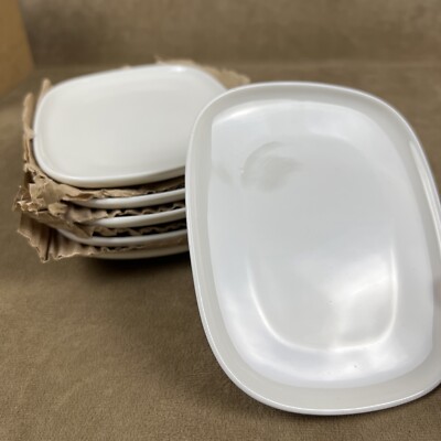 NEW! Lot of 6 ALESSI for Delta~ White Ceramic Oval Plates Minimalist  044207704