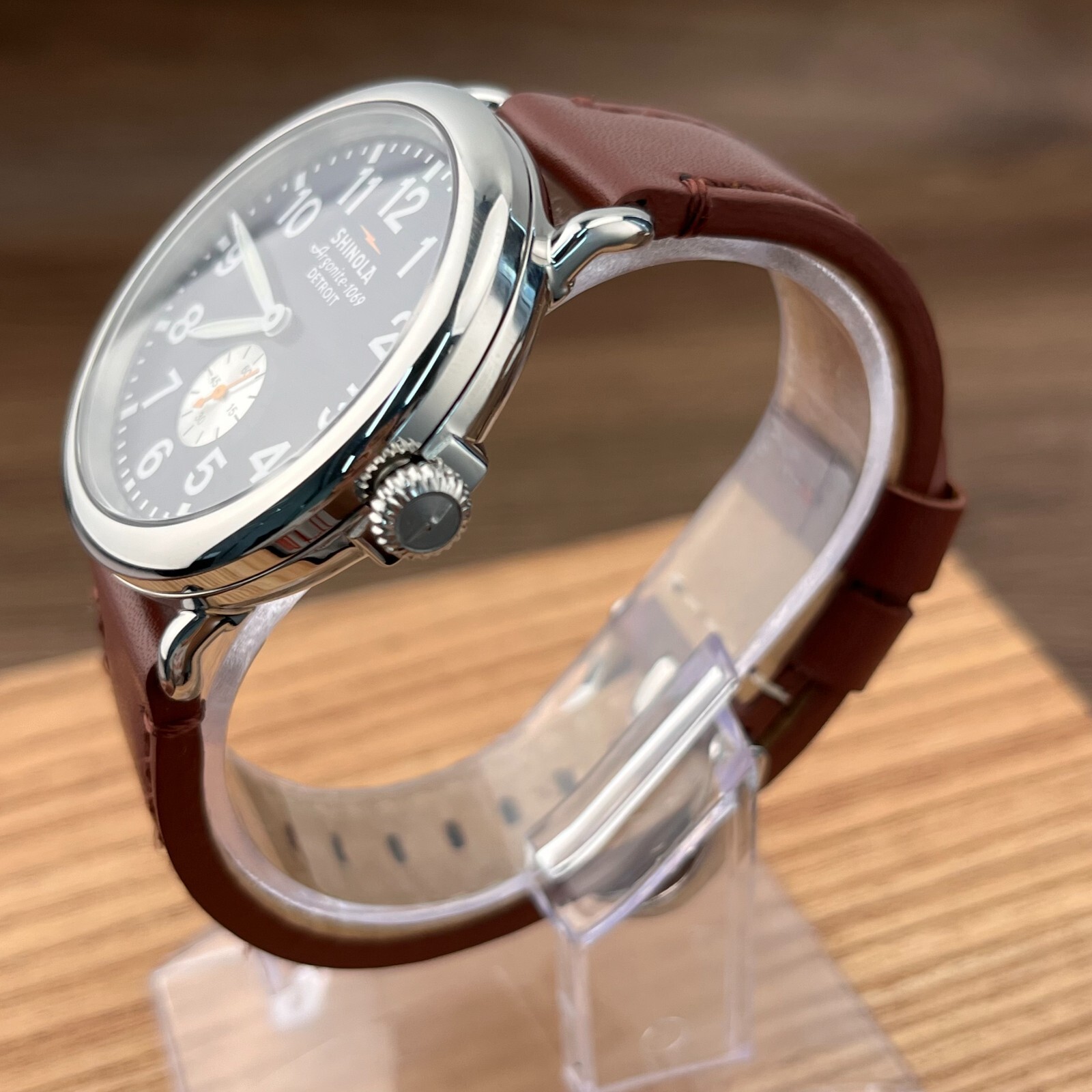 Pre-owned Shinola The Runwell 41mm Blue Dial Leather Strap Argonite 1069 Men's Watch