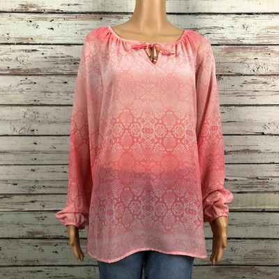 NEW Fred David Sheer Snake Skin Blouse Shirt Top SMALL Coral Pink White Chiffon
