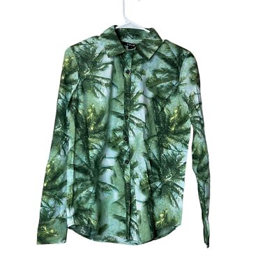 Ksubi Paradise Button Up Shirt L/S Palm Tree Print Green W123300 Women Small NWT
