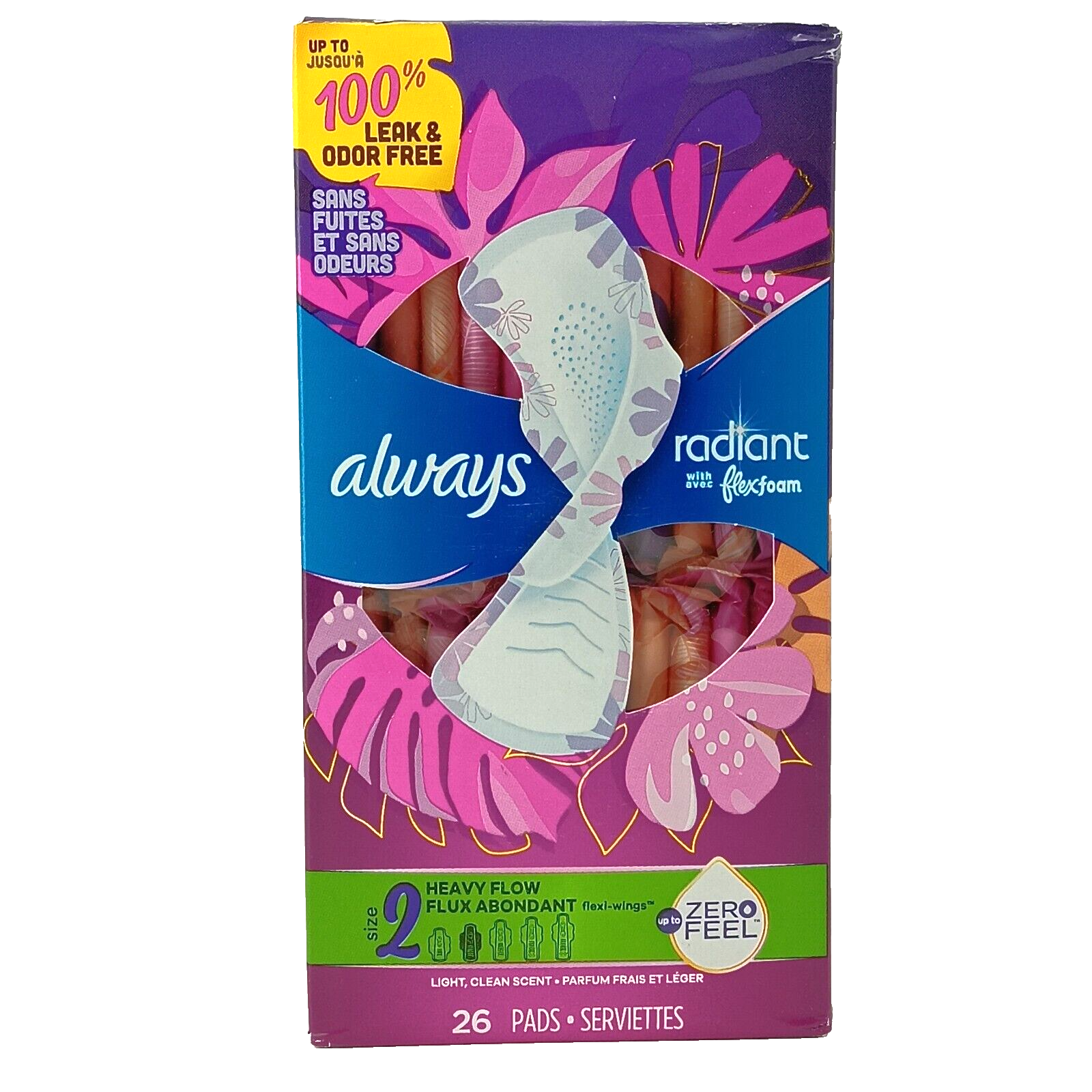 Pads with Wings Always Radiant Flexfoam Heavy Flow 26 Count Size 2