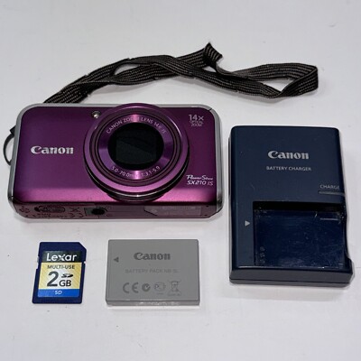 Canon PowerShot SX210 IS Purple Digital Camera W/ Battery & Charger 2GB Tested