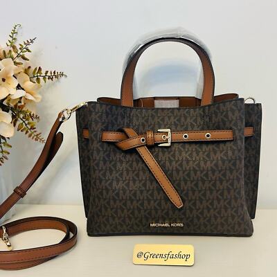 Michael Kors Emilia Small Satchel Crossbody Bag Brown MK Signature