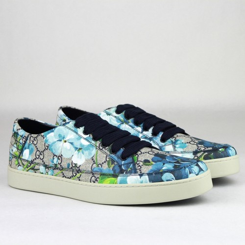 Pre-owned Gucci Supreme Gg Canvas Bloom Print Blue Flower Sneaker Shoes 407343 8470