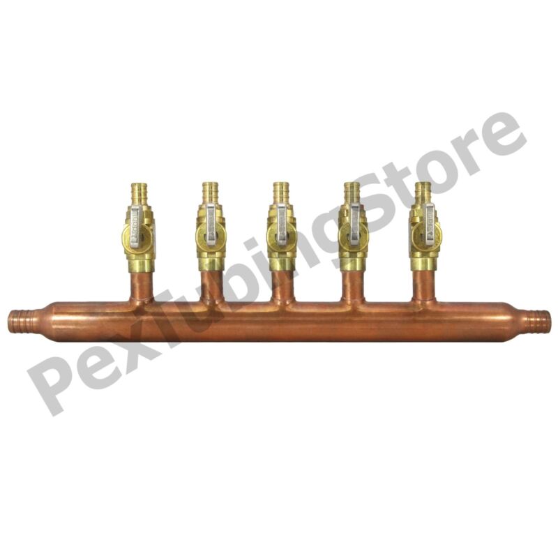 5 Port 1/2" PEX Manifold with Valves by Sioux Chief 672XV0599 OPEN