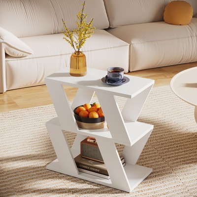 Tribesigns White End Table with Storage, Modern Sofa Side Table for Living Room