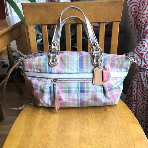 COACH Poppy Madras Rocker Crossbody Sequin Plaid Leather