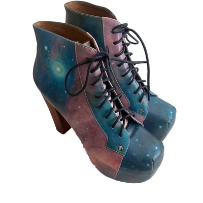 jeffrey campbell lita size 95 spike lace up leather gray heeled boots 374670578715
