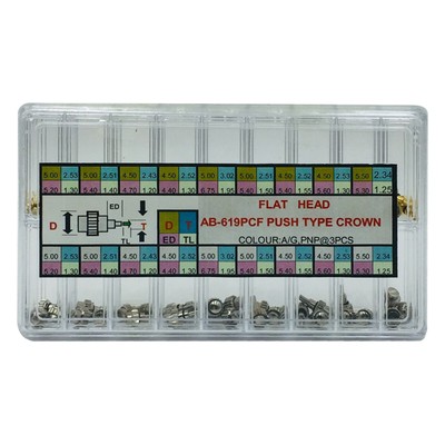 54Pcs 9 Sizes Chronograph Button Drive In Watch Pusher Flat Head Push Type Crown