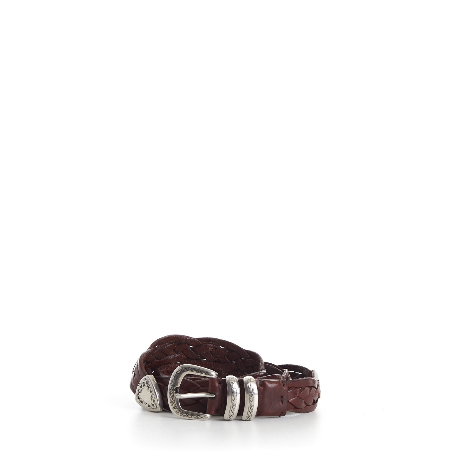 Pre-owned Brunello Cucinelli 1150$ Brown Braided Leather Dress Belt - Engraved Buckle Tip