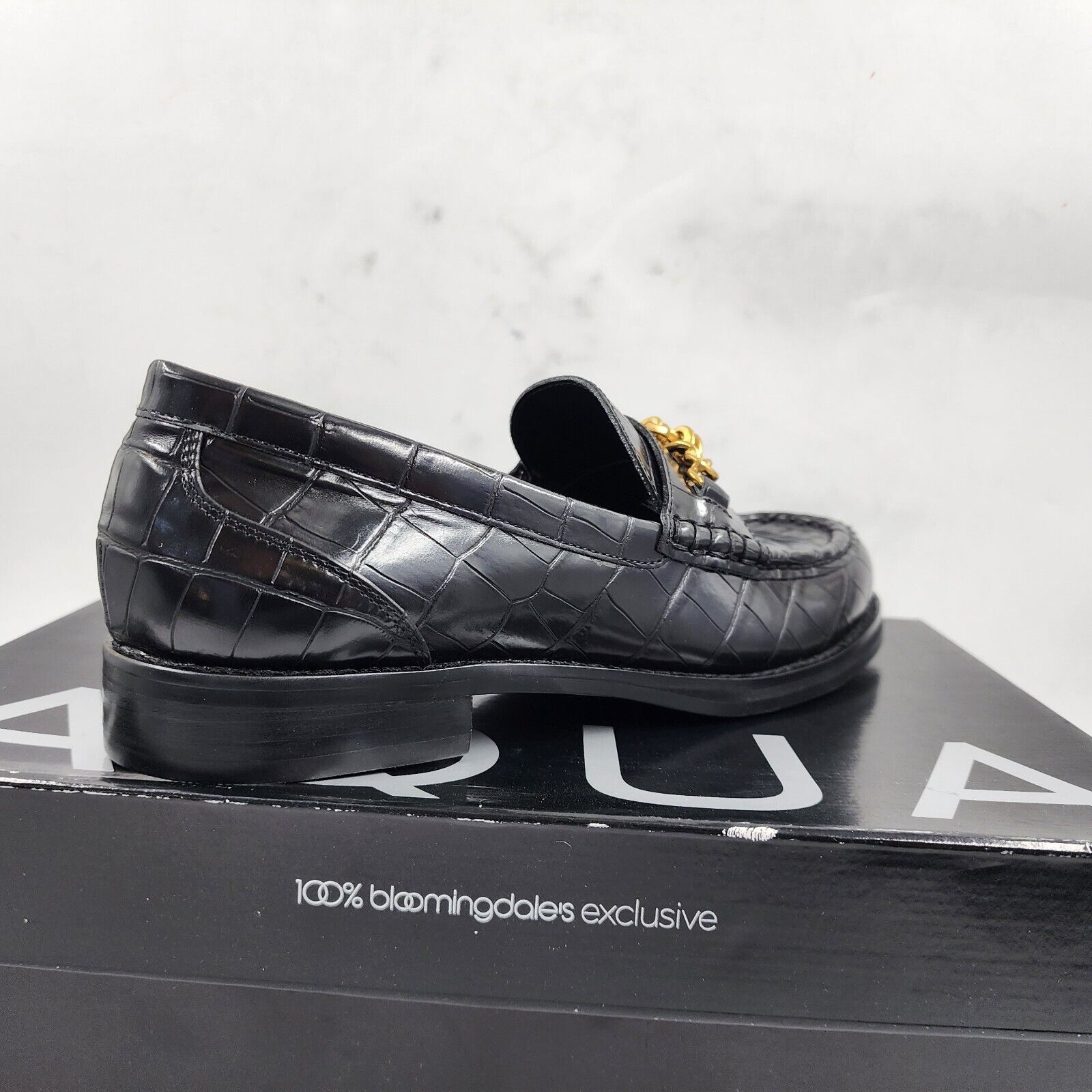 AQUA Perle Croc Embossed Loafers Women's 8M Black Round Moc-Stitch Toe Slip On - Picture 15 of 18