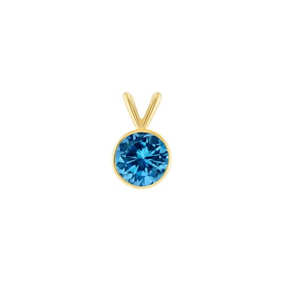 Pre-owned Shine Brite With A Diamond 1 Ct Round Blue Created Diamond Real 14k Yellow Gold Bezel Pendant 18" Necklace
