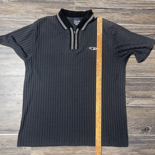 Vintage LA Gate Front Zippered Polo Short Sleeve Shirt Black Made In USA EUC