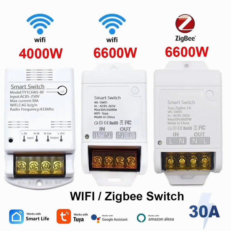Smart Switch 30A ZigBee WiFi 4000-6600W Tuya Smart Life