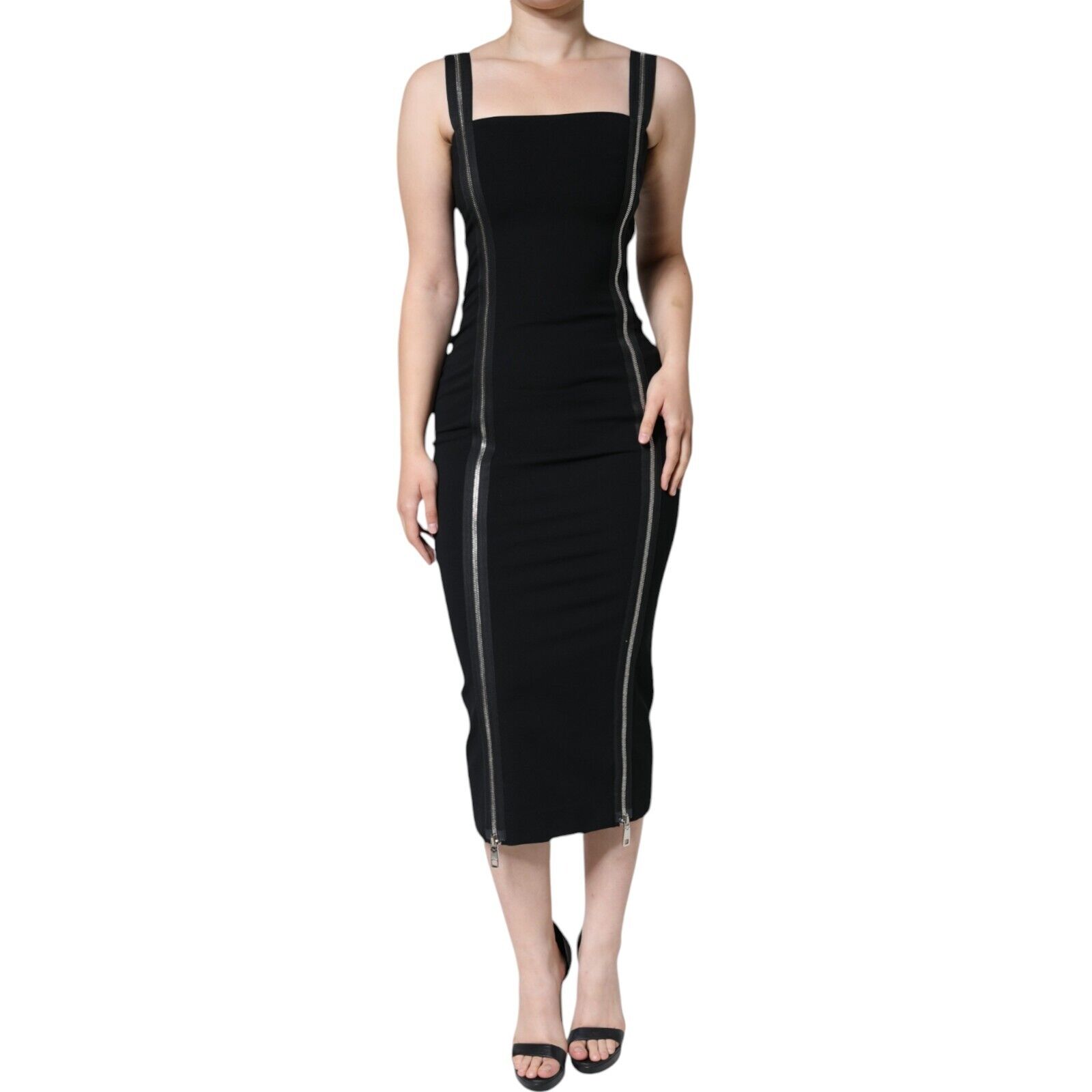 DOLCE & GABBANA Dress Black Zipper Bodycon Sheath Midi IT40 DOLCE & GABBANA Dress Black Zipper Bodycon Sheath Midi IT40